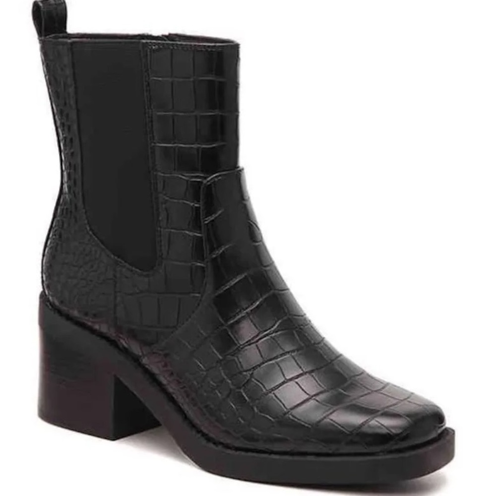Black Reptile Leather Booties | Size 6